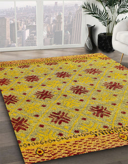 Abstract Bright Gold Yellow Modern Rug in Family Room, abs4829