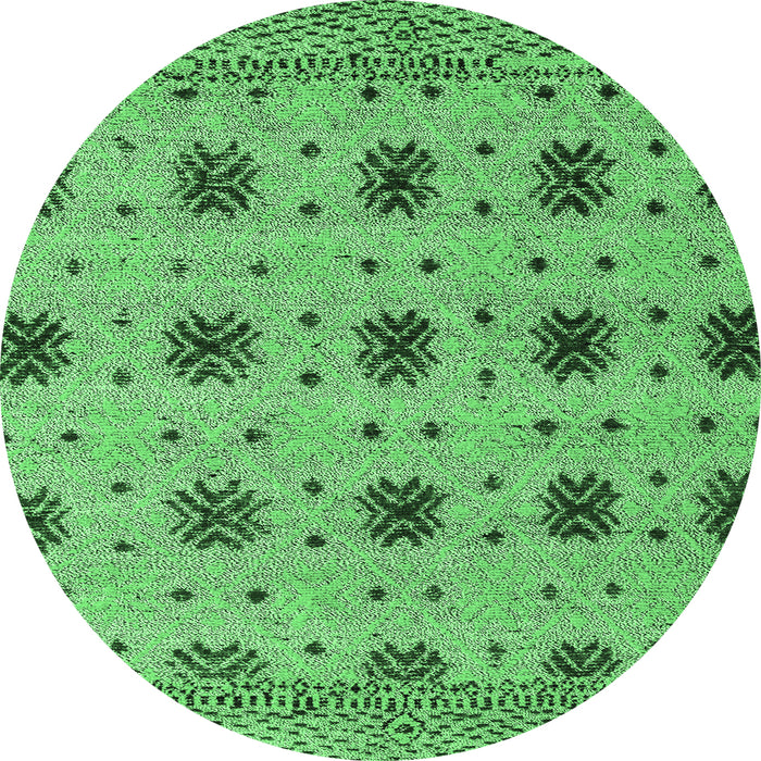 Round Machine Washable Abstract Emerald Green Modern Area Rugs, wshabs4829emgrn