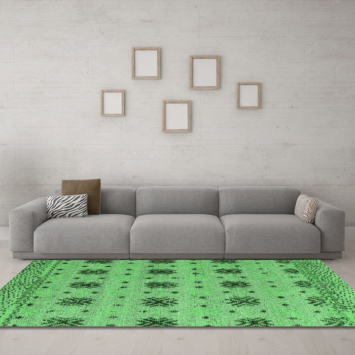Machine Washable Abstract Emerald Green Modern Area Rugs in a Living Room,, wshabs4829emgrn