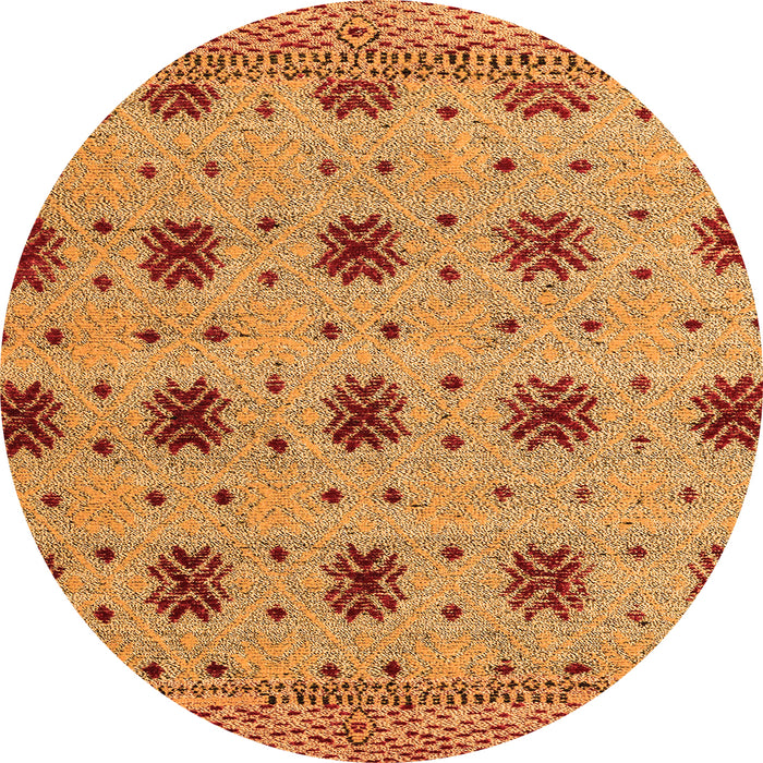 Round Machine Washable Abstract Orange Modern Area Rugs, wshabs4829org
