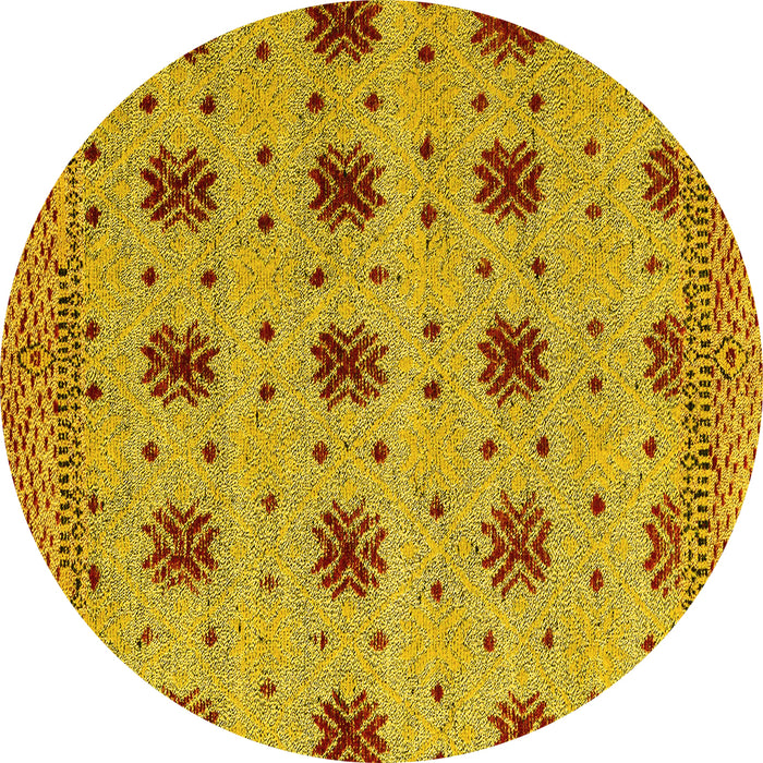 Round Machine Washable Abstract Yellow Modern Rug, wshabs4829yw
