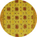 Round Machine Washable Abstract Yellow Modern Rug, wshabs4829yw