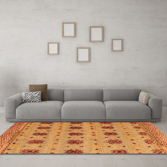 Machine Washable Abstract Orange Modern Area Rugs in a Living Room, wshabs4829org