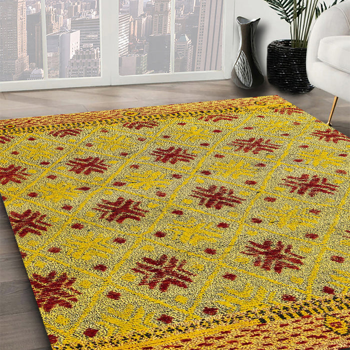 Machine Washable Abstract Bright G Yellow Rug in a Family Room, wshabs4829