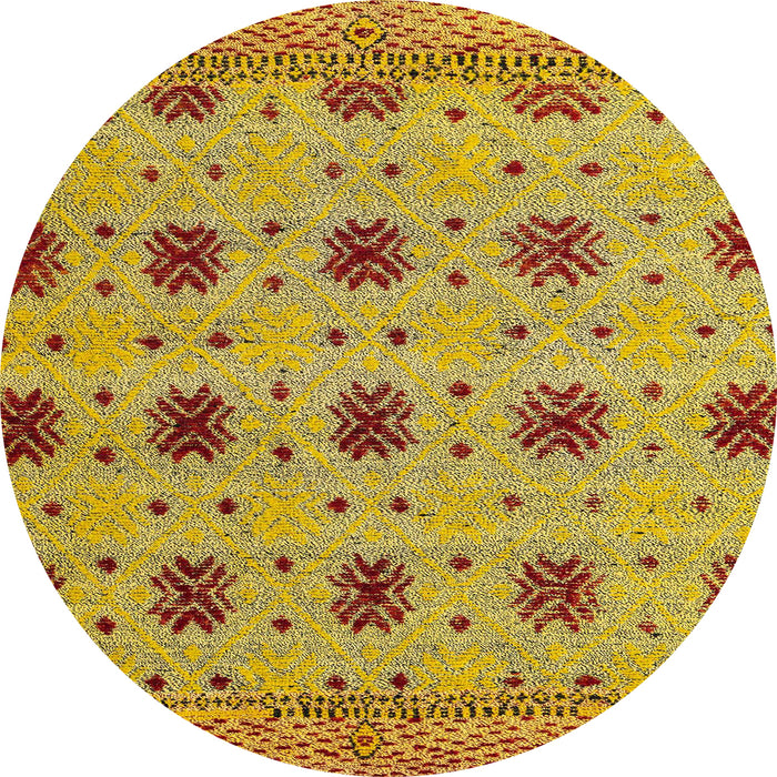 Round Machine Washable Abstract Bright G Yellow Rug, wshabs4829