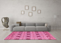 Machine Washable Abstract Pink Modern Rug, wshabs4829pnk