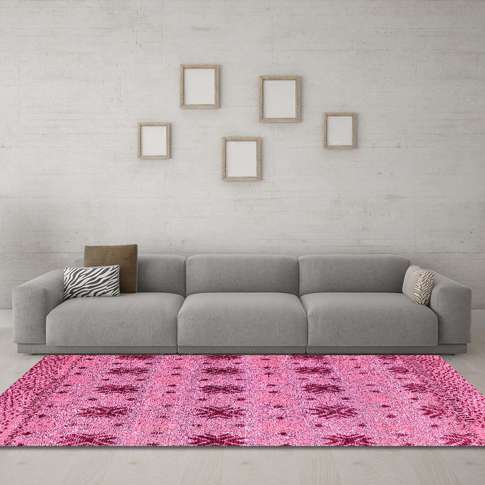 Machine Washable Abstract Pink Modern Rug in a Living Room, wshabs4829pnk