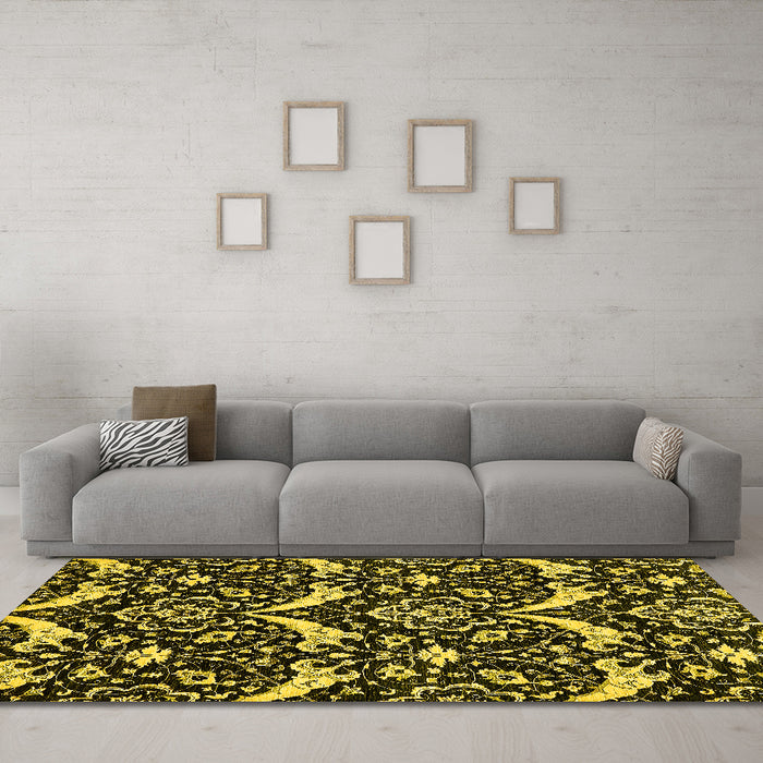 Machine Washable Abstract Yellow Modern Rug in a Living Room, wshabs482yw
