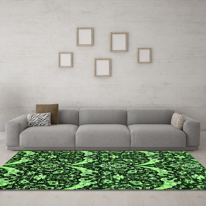 Machine Washable Abstract Green Modern Area Rugs in a Living Room,, wshabs482grn