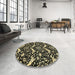 Round Machine Washable Abstract Black Rug in a Office, wshabs482