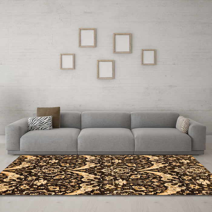 Machine Washable Abstract Orange Modern Area Rugs in a Living Room, wshabs482org