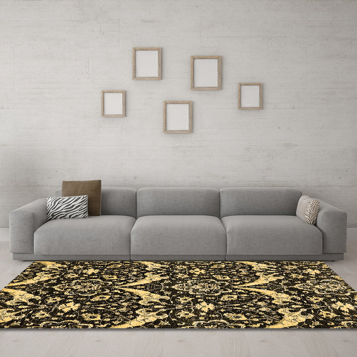Machine Washable Abstract Brown Modern Rug in a Living Room,, wshabs482brn