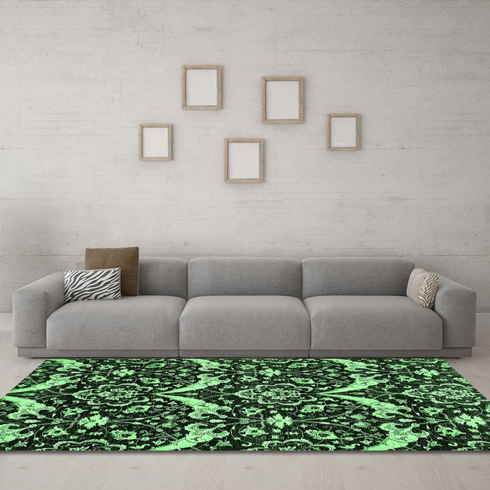 Machine Washable Abstract Emerald Green Modern Area Rugs in a Living Room,, wshabs482emgrn