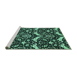 Sideview of Machine Washable Abstract Turquoise Modern Area Rugs, wshabs482turq