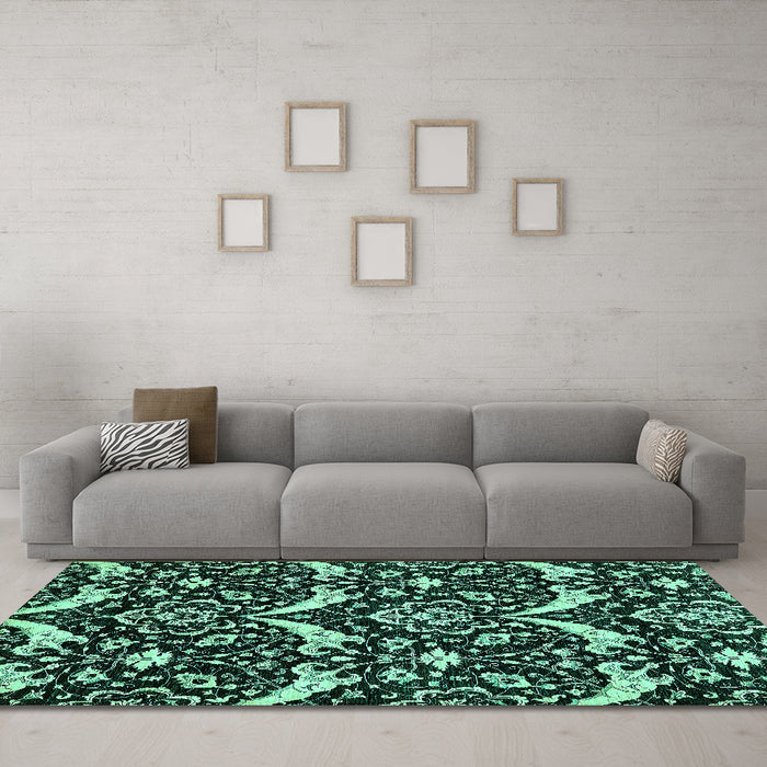 Machine Washable Abstract Turquoise Modern Area Rugs in a Living Room,, wshabs482turq