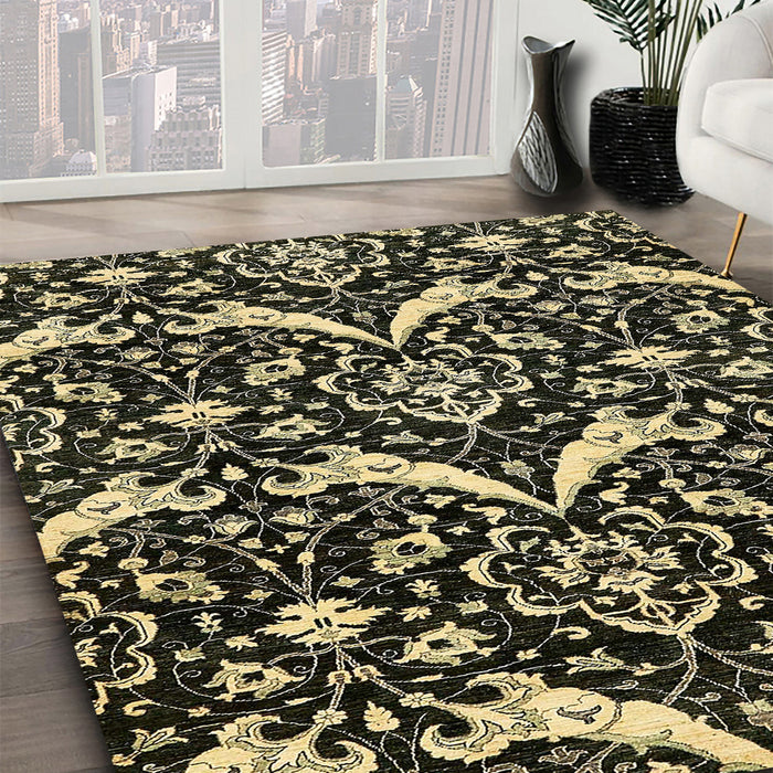 Machine Washable Abstract Black Rug in a Family Room, wshabs482
