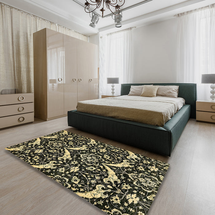 Machine Washable Abstract Black Rug in a Bedroom, wshabs482