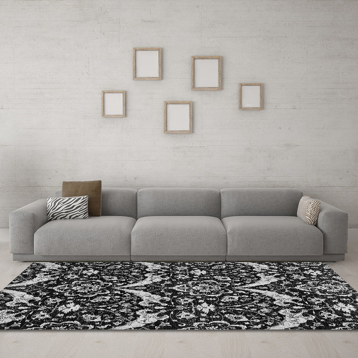Machine Washable Abstract Gray Modern Rug in a Living Room,, wshabs482gry