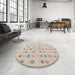 Round Machine Washable Abstract Desert Sand Beige Rug in a Office, wshabs4830