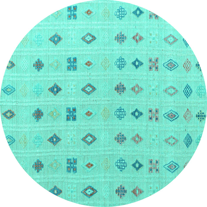 Round Machine Washable Abstract Turquoise Modern Area Rugs, wshabs4830turq