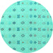 Round Machine Washable Abstract Turquoise Modern Area Rugs, wshabs4830turq