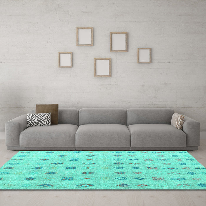 Machine Washable Abstract Turquoise Modern Area Rugs in a Living Room,, wshabs4830turq