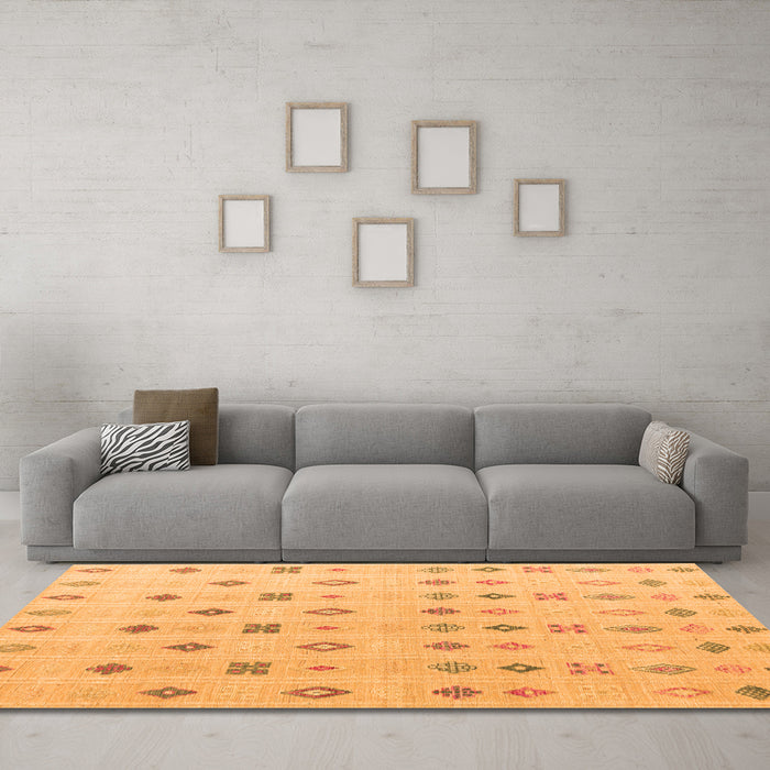 Machine Washable Abstract Orange Modern Area Rugs in a Living Room, wshabs4830org