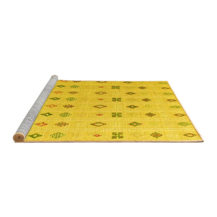 Sideview of Machine Washable Abstract Yellow Modern Rug, wshabs4830yw