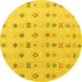 Round Abstract Yellow Modern Rug, abs4830yw