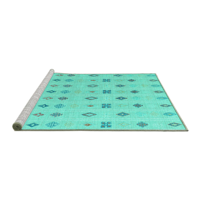 Sideview of Machine Washable Abstract Turquoise Modern Area Rugs, wshabs4830turq