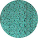 Round Machine Washable Abstract Turquoise Modern Area Rugs, wshabs4831turq