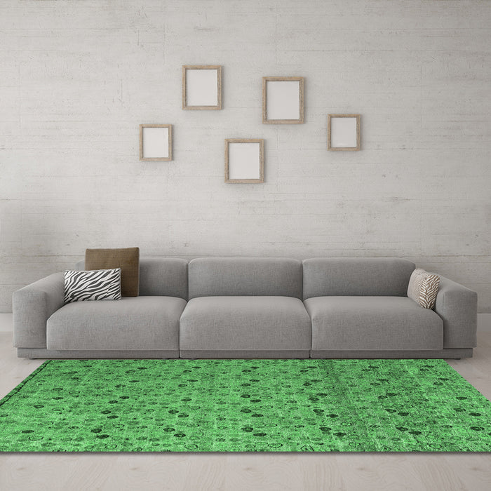 Machine Washable Abstract Emerald Green Modern Area Rugs in a Living Room,, wshabs4831emgrn