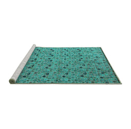 Sideview of Machine Washable Abstract Turquoise Modern Area Rugs, wshabs4831turq