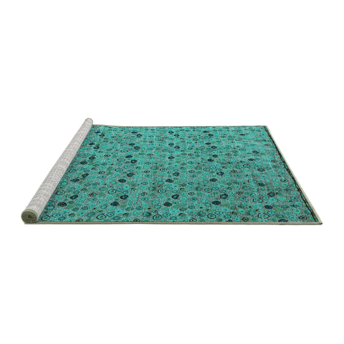 Sideview of Machine Washable Abstract Turquoise Modern Area Rugs, wshabs4831turq