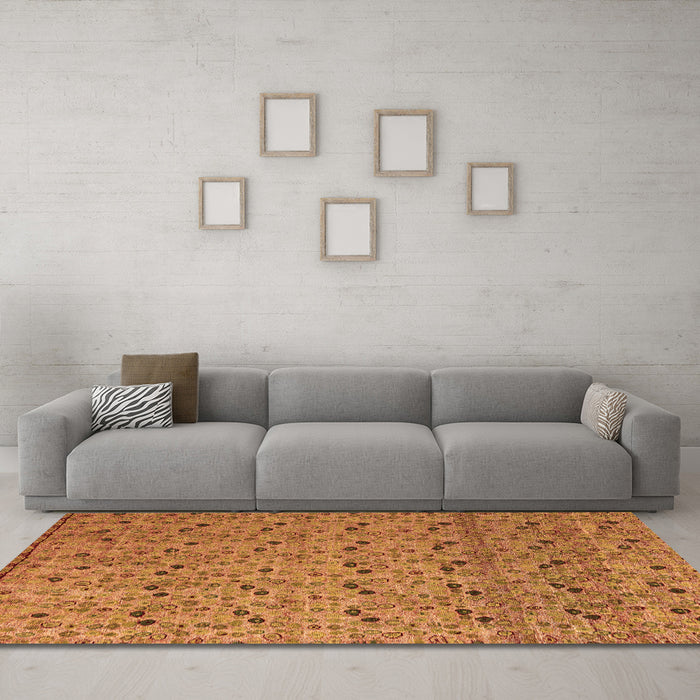 Machine Washable Abstract Orange Modern Area Rugs in a Living Room, wshabs4831org