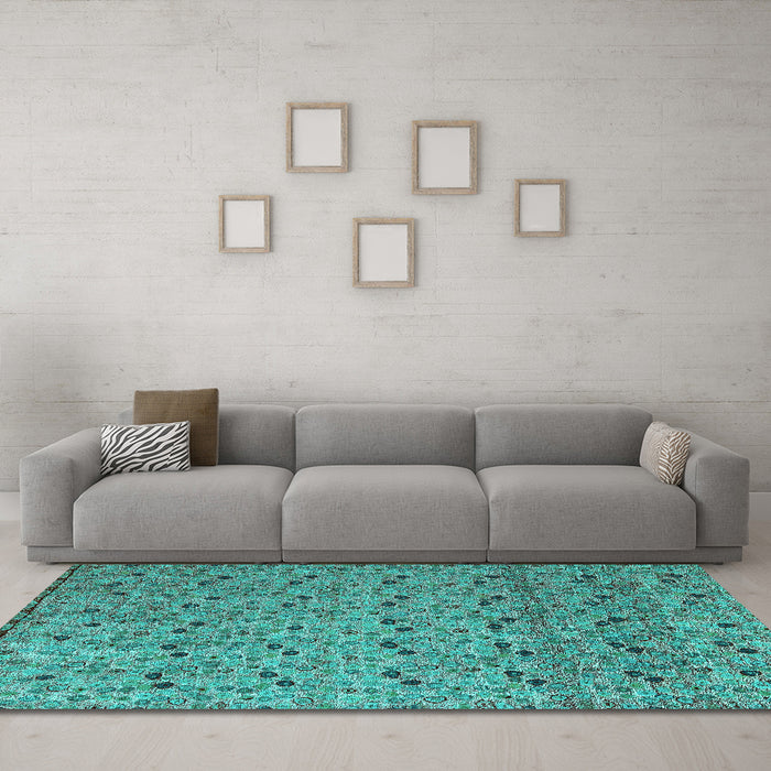 Machine Washable Abstract Turquoise Modern Area Rugs in a Living Room,, wshabs4831turq
