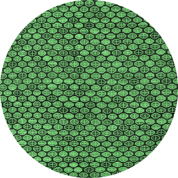 Round Machine Washable Abstract Emerald Green Modern Area Rugs, wshabs4832emgrn