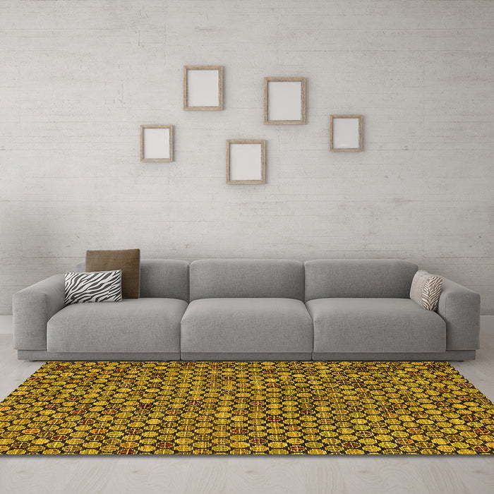 Machine Washable Abstract Yellow Modern Rug in a Living Room, wshabs4832yw