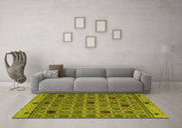 Machine Washable Abstract Yellow Modern Rug, wshabs4833yw