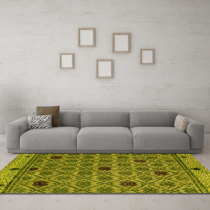 Machine Washable Abstract Yellow Modern Rug in a Living Room, wshabs4833yw
