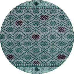 Round Abstract Dark Blue Grey Blue Modern Rug, abs4833