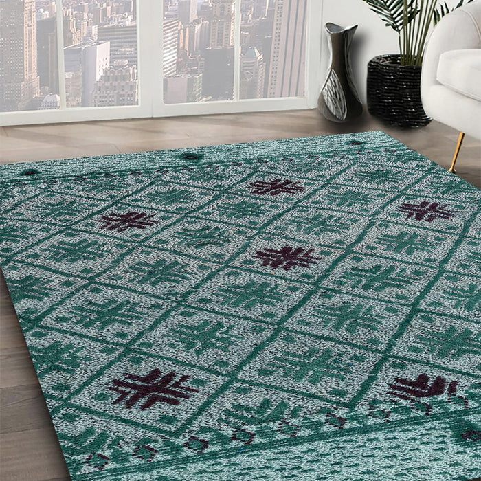 Abstract Dark Blue Grey Blue Modern Rug in Family Room, abs4833