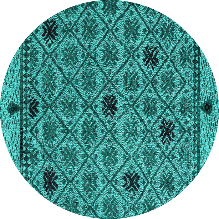 Round Machine Washable Abstract Turquoise Modern Area Rugs, wshabs4833turq