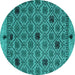 Round Machine Washable Abstract Turquoise Modern Area Rugs, wshabs4833turq