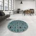 Round Abstract Dark Blue Grey Blue Modern Rug in a Office, abs4833