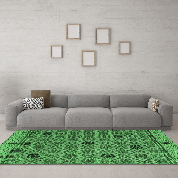 Machine Washable Abstract Emerald Green Modern Area Rugs in a Living Room,, wshabs4833emgrn