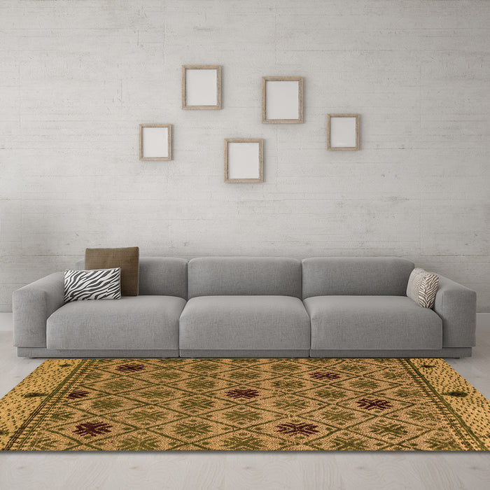 Machine Washable Abstract Orange Modern Area Rugs in a Living Room, wshabs4833org