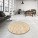 Round Machine Washable Abstract Khaki Gold Rug in a Office, wshabs4834