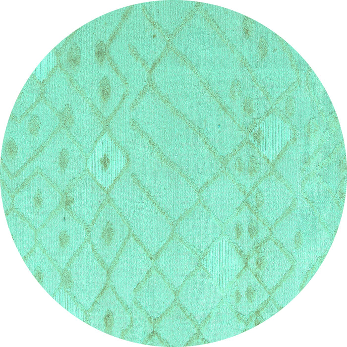 Round Machine Washable Solid Turquoise Modern Area Rugs, wshabs4834turq