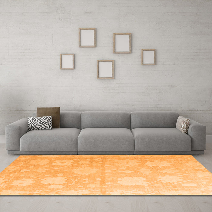 Machine Washable Abstract Orange Modern Area Rugs in a Living Room, wshabs4835org